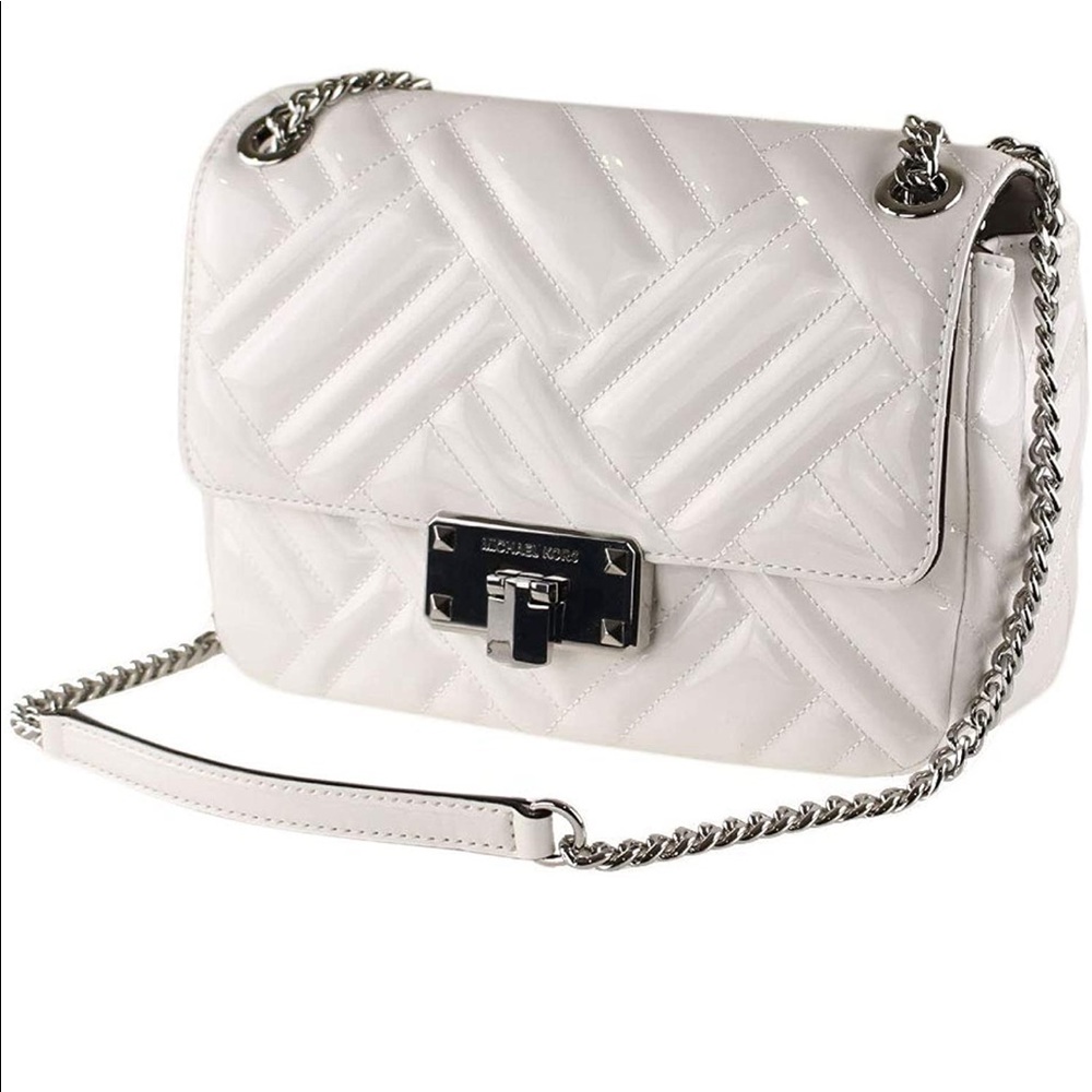 Michael Kors patent quilted Peyton Shoulder Optic White Leather Bag